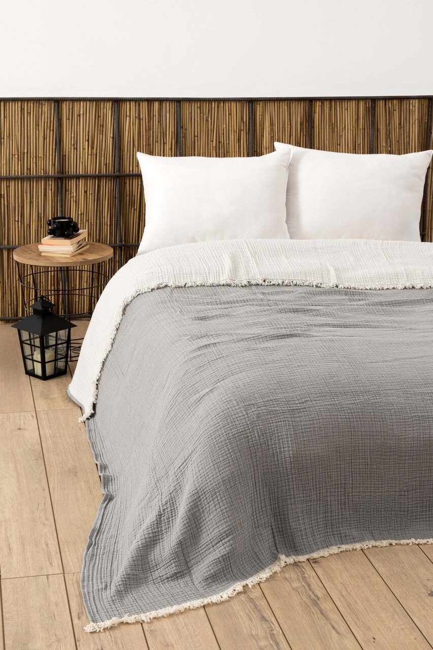 Cuvertura matlasata dubla, L'essentiel Maison, Muslin, Gri - imagine 3